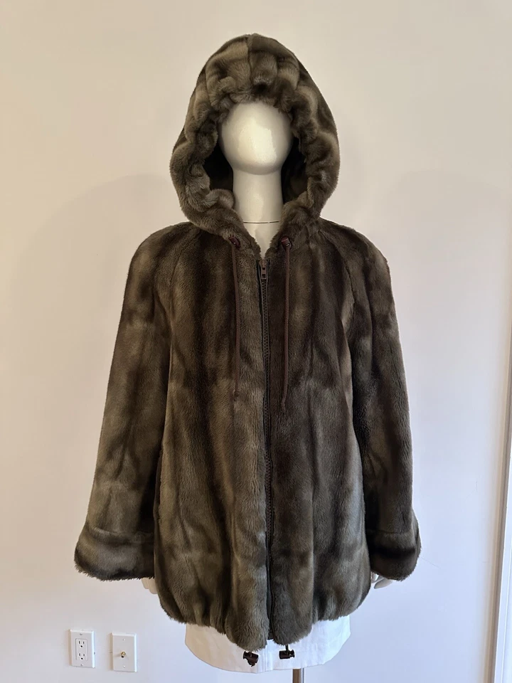 Abrigo de piel sintética para mujer talla XL sudadera con capucha marrón piel de oveja chaqueta cálida con bolsillos Foto 1 de 4