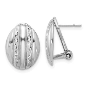 16mm Sterling Silver Rhodium-plated Polished Textured Oval Omega Back Earrings - Picture 1 of 4