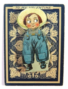 Vintage Pop Up Valentine Greeting Card Farmer Boy Overalls Hat - Picture 1 of 3