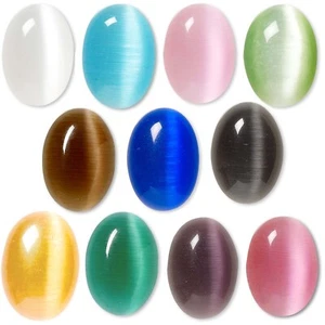 12 Grade A Glass Cat's Eye 14mm x 10mm Oval Flat Back Cabochon Embellishments - Picture 1 of 12