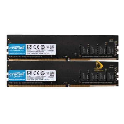 Crucial 2x 16GB 1RX8 PC4-2400T DDR4 19200MHz 288Pin UDIMM Desktop Memory RAM NEW - Image 1 of 4
