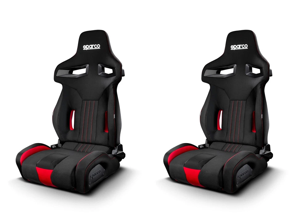 (PAIR) Sparco R333 Reclinable Racing Seat - Black/Red Fabric - Image 1 of 1