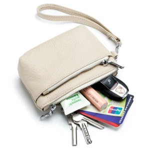 Beige Women Mini Coin Wallet Real Leather Purse Bag Card Holder Clutch - Picture 1 of 6