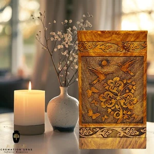 Handcrafted Wooden Urn Box Urns for Human Ashes birds theme Adult LargeCremation - Picture 1 of 8
