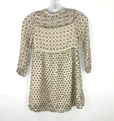 Vestido Zara Niñas 8 Azul Marfil Crochet Cuello Alto Botón Plisado Manga Larga Foto 1 de 4