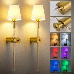 Battery Operated Wall Sconces Set Of 2 6000mah Wall Lamp Rechargeable Gold Wirel - Picture 1 of 8