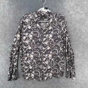 AllSaints Shirt Mens Small Relaxed Gray Beige Floral Lightweight Viscose - Picture 1 of 14