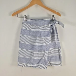 Kookai womens wrap skirt size 34 aus 6 linen white blue striped A-line 089601 - Picture 1 of 8