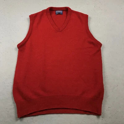 VINTAGE Pendleton Sweater Vest Mens Large Red Pure Virgin Wool Knit Jumper USA - Image 1 of 4