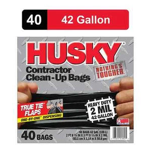 Bolsas negras Husky Heavy Duty Contractor, 42 galones, 40 bolsas, 2 mil (20 % PCR) - Imagen 1 de 7