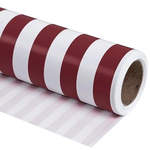 Wrapping Paper - Mini Roll - Wine Red and White Stripe Design Perfect for Chr... - Picture 1 of 7