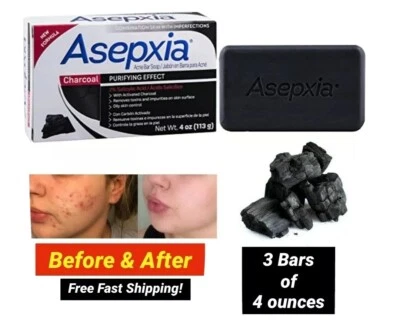 ASEPXIA УГОЛЬ АКНЕ БАР МЫЛО JABON PARA ACNE De углерода 3 батончики 4 унц.  - Изображение 1 из 4