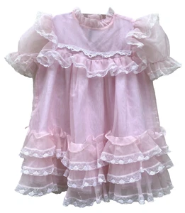 Vtg Martha’s Miniatures Pink Lace Ruffle Party Dress Sz 6 Pageant Frilly Fussy - Picture 1 of 12