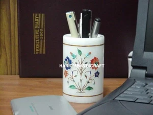 4'' Fine Floral Mosaic Desk Stationary Marble Pen Stand Inlay Office Decor M263 - Picture 1 of 4