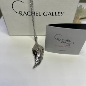 Rachel Galley Sterling Silver Statement large Leaf Necklace 30” - Picture 1 of 7