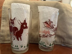 Rare Vintage Rudolph The Red Nosed Reindeer 12oz Glasses (2) Christmas design - Picture 1 of 7