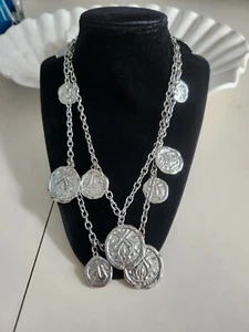 Silver Tone Coin Necklace Cross On Coins 36 In Smoke Free Home - Picture 1 of 3