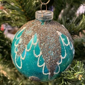 West Germany  DGMa Vintage Christmas Ornament Plastic cap Green Mica Glitter  - Picture 1 of 7