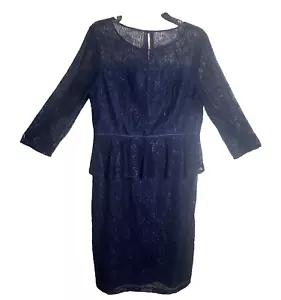 Vestido de cóctel Adrianna Papell azul marino encaje peplum vaina talla 14 mangas 3/4 - Imagen 1 de 8