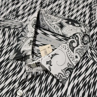 Etro NWOT Casual Button Down Shirt Size 41 L US In White & Black Cotton - Image 1 of 4