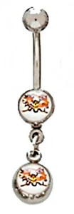 Belly Ring Flames Double Dangle Naval Steel  - Picture 1 of 3