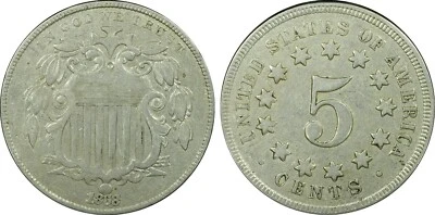 PCGS XF45 1868 Shield Nickel Chipped Holder Rails - Image 1 of 3