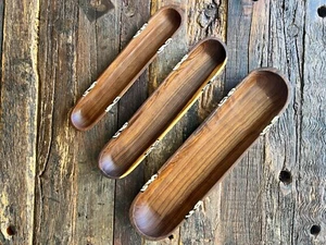 Set of 3 Wild Olive Wood Baguette Trays w/ Bone Inlay - Handmade in Kenya - Picture 1 of 7