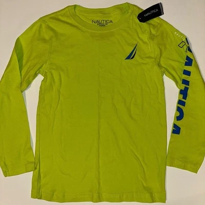 NWT Nautica Boys Size S (8) Green Long Sleeve T-Shirt Logo Graphic Cotton Tee - Image 1 of 4
