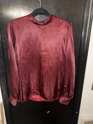 Blusa para mujer Liz Baker roja negra con estampado de animales cuello falso talla 14 poliéster Foto 1 de 4