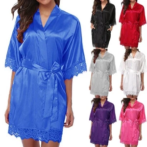 Charming Women's Satin Lace Nightgown Sexy Sleepwear Robe Dress Size S XL - Picture 1 of 18