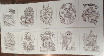 Set of 10~Vintage~Cranston~"Picture Book Patches"~Cotton Fabric Panel~Brown - Image 1 of 4