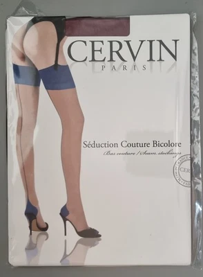CERVIN RHT SEDUCTION COUTURE BICOLORE Stockings Nylons T4 Bordeaux-Noir - Bild 1 von 3