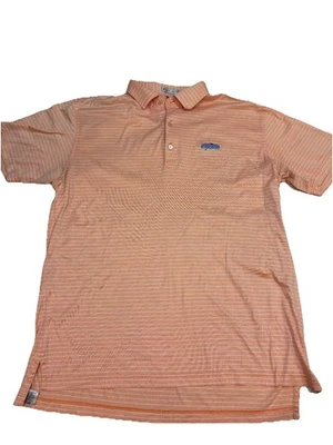 PETER MILLAR Men’s Polo Button Shirt NANTUCKET GOLF CLUB Size M Orange Stripe * - Image 1 of 4