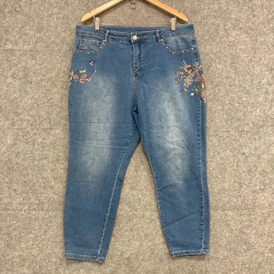 Rockmans Jeans Womens Size 18 Blue Floral Embroidered Denim Ankle 45613 - Image 1 of 4