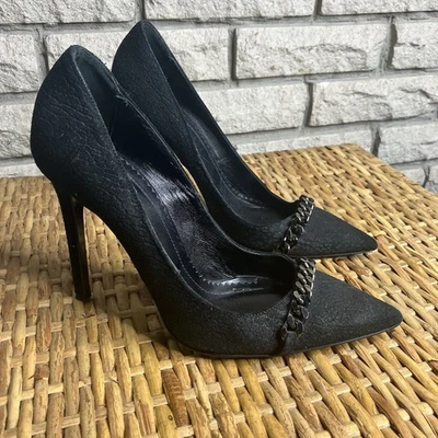 Zapatos de salón All Saints talla 38 negro cuero texturizado cadena tacón alto sexy diseñador Foto 1 de 4