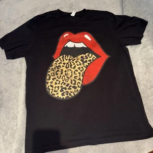 Camiseta Big Mouth Leopardo Tonge Mujer XL Negra Gráfico Grande Años 80 Divertida Suave Cómoda - Imagen 1 de 5