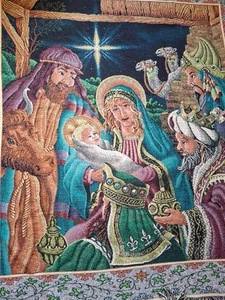 The Manual Woodworkers & Weavers  Christmas Throw Blanket Tapestry Wall Holy Fam - Picture 1 of 24