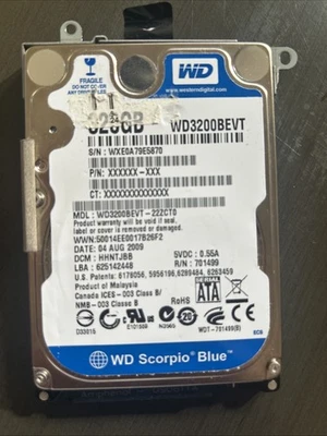 WD Scorpio Blue 320GB 5400 RPM SATA II 2.5" Laptop Hard Drive (WD3200BEVT) - Image 1 of 2