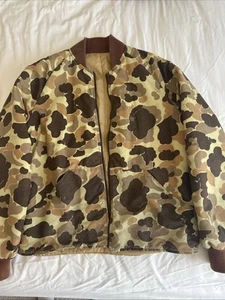 Vtg Cabelas Reversible Frog Skin Duck Camo Bomber Jacket Hunting Casual Flaws - Picture 1 of 3