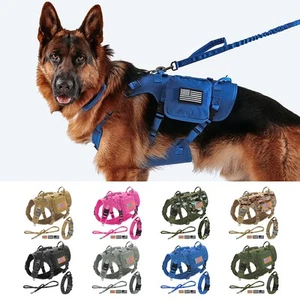 Tactical Dog Harness Collar Lead Pouches No-pull Military Vest German Shepherd - Picture 1 of 31