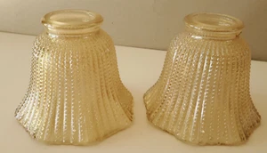 2 Vintage Glasschirm Kugel irisierend Bernstein gold gerippt Perlen Ersatz - Bild 1 von 4