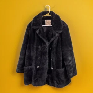 Vintage 70’s White Stag Plush Faux Fur Black Glenoit Women’s Jacket Parka Warm - Picture 1 of 11