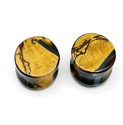 PAIR Natural TIGER EYE Plugs, Double Flare, Handmade, Size 3mm to 50 & More - Image 1 of 4