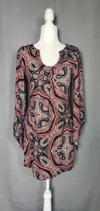Womens Dress Small Gray Boho All Over Print Knit Mini Sweater Shift Cozy Casual - Picture 1 of 15