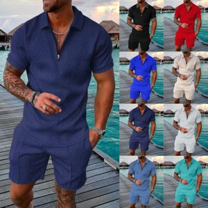 Mens 2-Piece Set Short Sleeve Shirts and Shorts Summer Outfit Sweatsuit Set Size - Picture 1 of 25