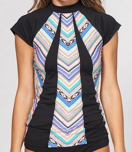 RIP CURL Mujer Pequeño Negro Multicolor Rashguard Surf Natación Playa CARMENITA Nuevo - Imagen 1 de 7