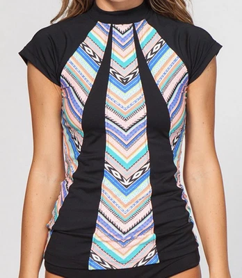 RIP CURL Women's Small Black Multicolor Rashguard Surf Swim Beach CARMENITA New - Image 1 of 4