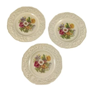 Vintage Crown Ducal Florentine Cream Floral 6 Inch Salad Plates (Set of 3) Chip - Picture 1 of 6