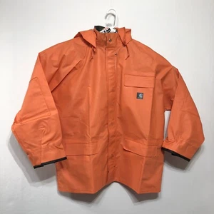 Carhartt Men's Surrey Hooded Rain Coat Sz XL Orange 100100-800 Snap Close - Picture 1 of 12