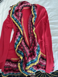 Double Zero Women’s Open Front Cardigan Sweater Rainbow Crochet S Small Colorful - Picture 1 of 6